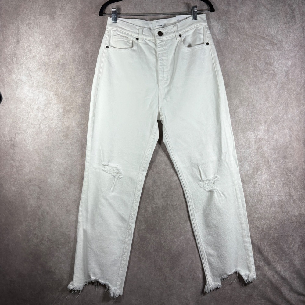 LOFT Jeans Womens 4 27 White The 90s High Waist Straight Distressed Raw Hem NEW
